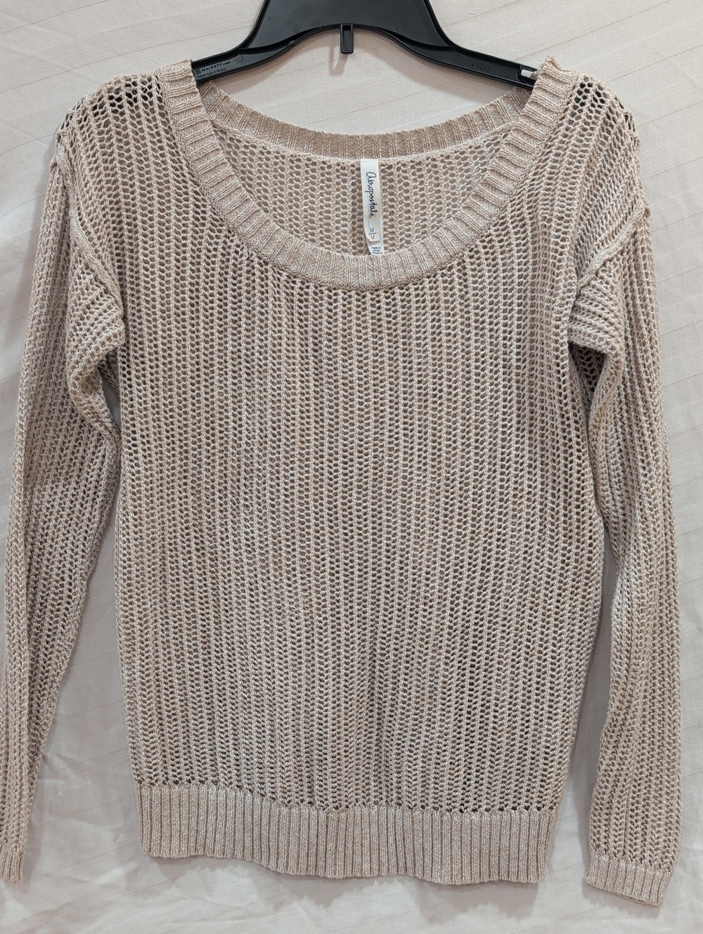 Aeropostale Open-Knit Scoop Neck Sweater in Light Beige Size M